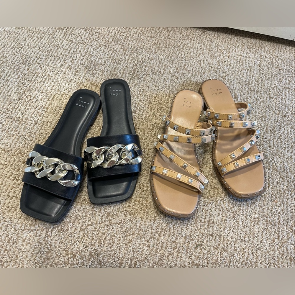 2 pair A New Day sandals 6.5 black / tan with metallic accents